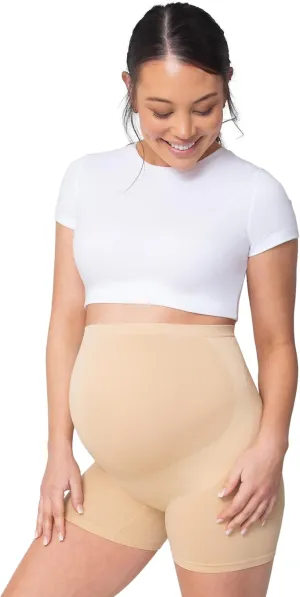 BELLY BANDIT BASICS Maternity Support Shorts – Over-Belly Pregnancy Shapewear for Gentle Compression & Back Support – Seamless, Breathable, and Comfortable Pregnancy Shorts | Nude, Small