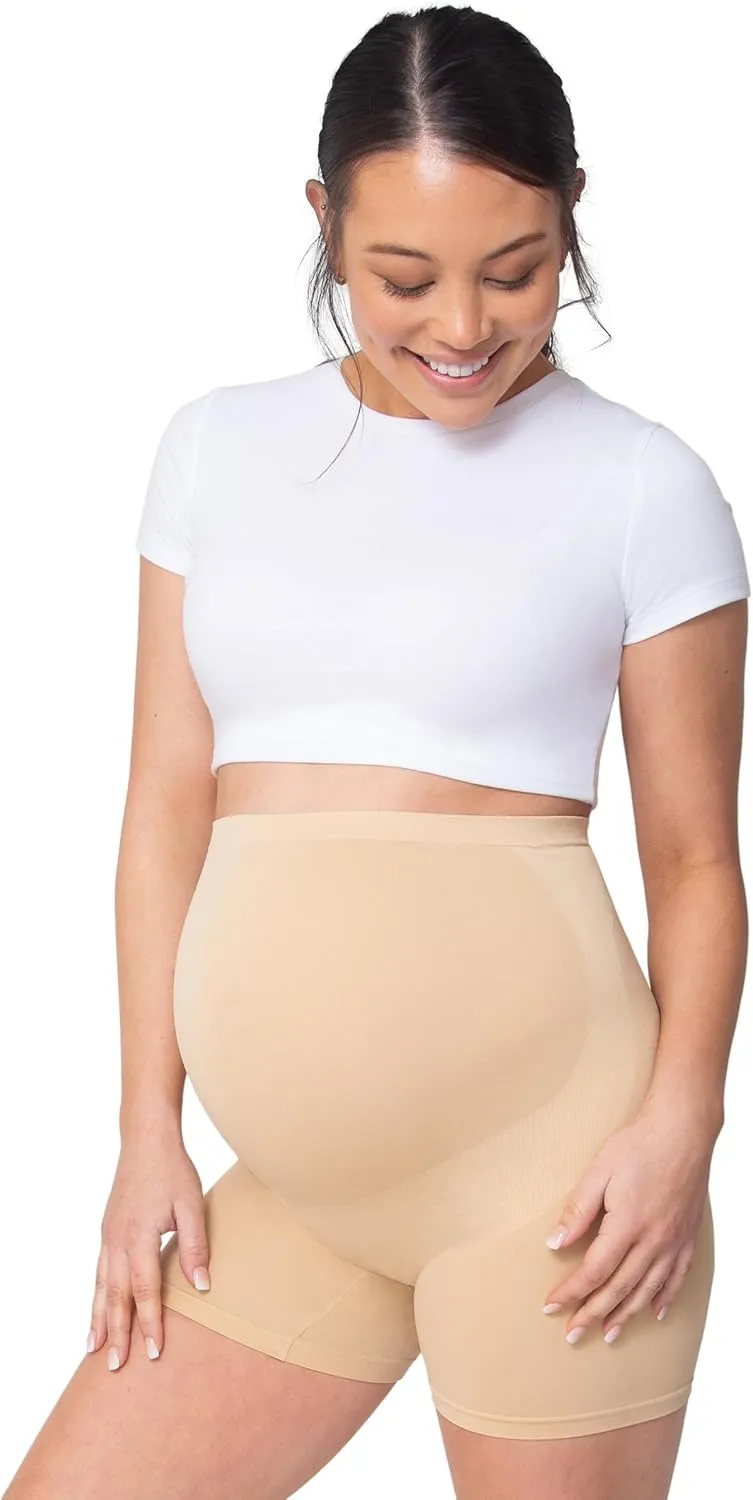 BELLY BANDIT BASICS Maternity Support Shorts – Over-Belly Pregnancy Shapewear for Gentle Compression & Back Support – Seamless, Breathable, and Comfortable Pregnancy Shorts | Nude, Small