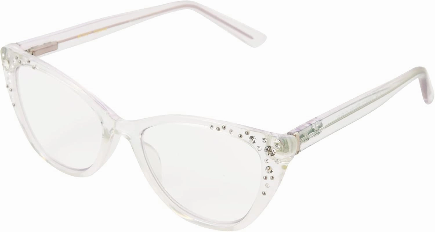 Betsey Johnson Women's Iced Cat Eye Blue Light Reading Glasses, Clear, 51 mm   0