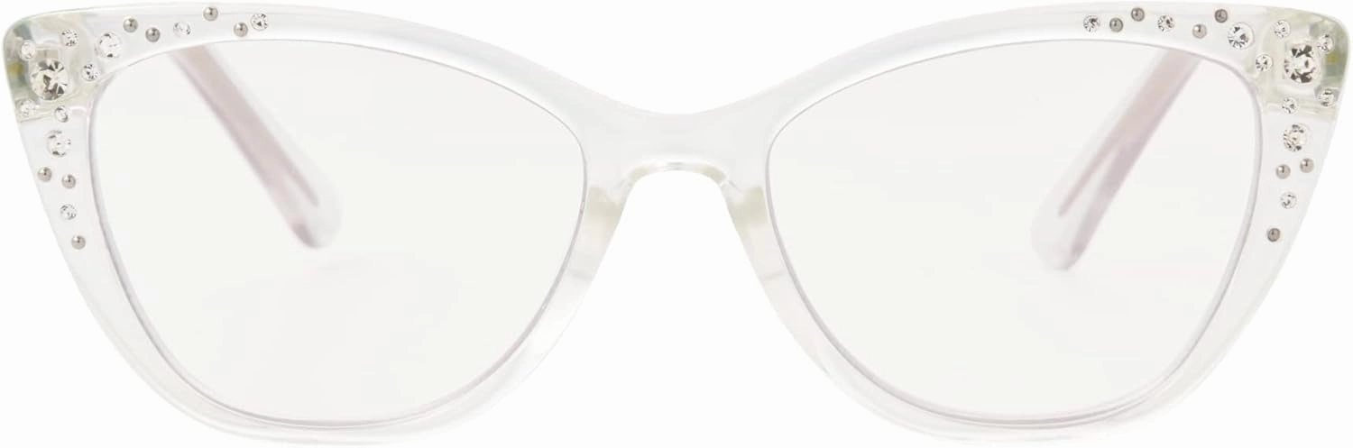 Betsey Johnson Women's Iced Cat Eye Blue Light Reading Glasses, Clear, 51 mm   0
