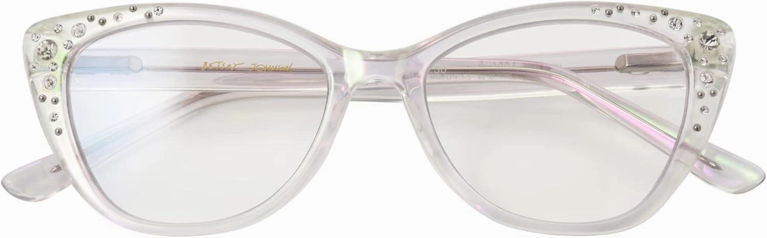 Betsey Johnson Women's Iced Cat Eye Blue Light Reading Glasses, Clear, 51 mm   0