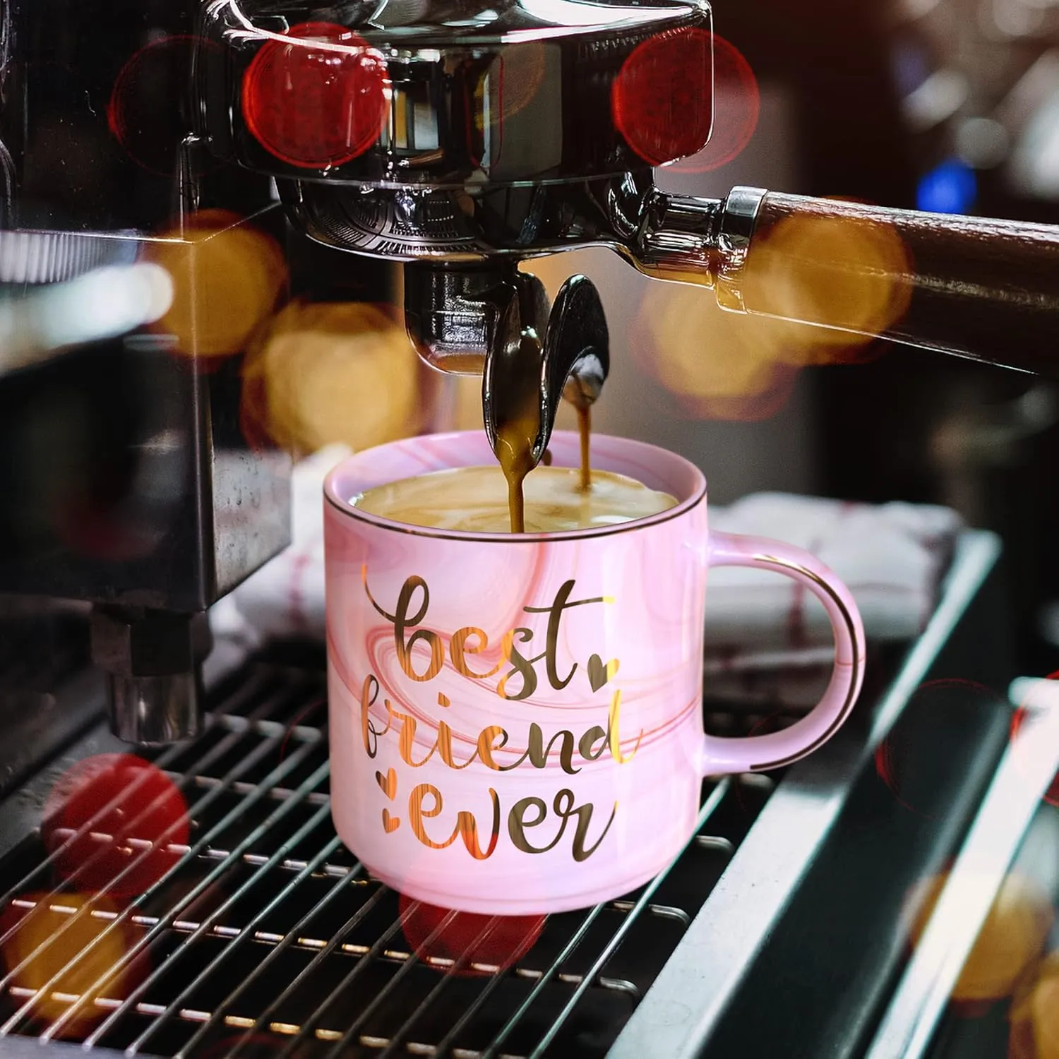 BFF Friend Gifts for Women - Pink Ceramic Marble Coffee Mug Cup 11.5oz w/ Keychain - BFF Friend Ever - Funny Friendship Gifts for Women - Novelty Present - Holiday Gifts for BFF, Besties, Sister, Her