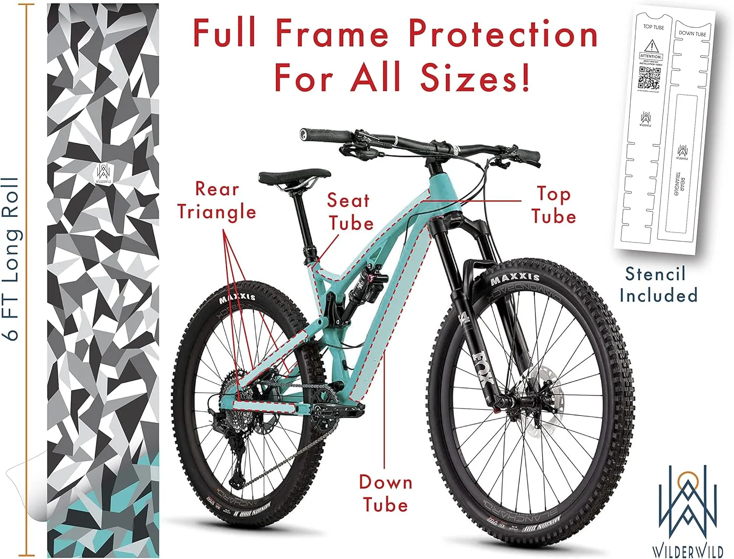Bike Frame Protection Tape- High Impact Clear Vinyl Wrap Includes Tool (4”x72) Bicycle Frame Protector, Mountain Bike Frame Guard Chainstay Protector