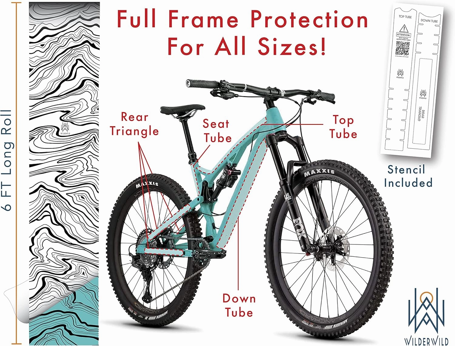 Bike Frame Protection Tape- High Impact Clear Vinyl Wrap Includes Tool (4”x72) Bicycle Frame Protector, Mountain Bike Frame Guard Chainstay Protector