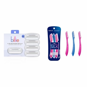 Billie Women's Razor Refill Blades 5-Blade Cartridges 4 Count and Schick Hydro Silk Dermaplaning Tool Precision Cover 3 Count Peach Fuzz Remover