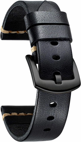 BINLUN Genuine Leather Watch Band Rubbing Leather Watch Straps Vegetable Tanned Leather Watch bands Handmade Top Grain Leather Watch bands for Men Women Black Silver Buckle 5 Sizes(18-26mm)