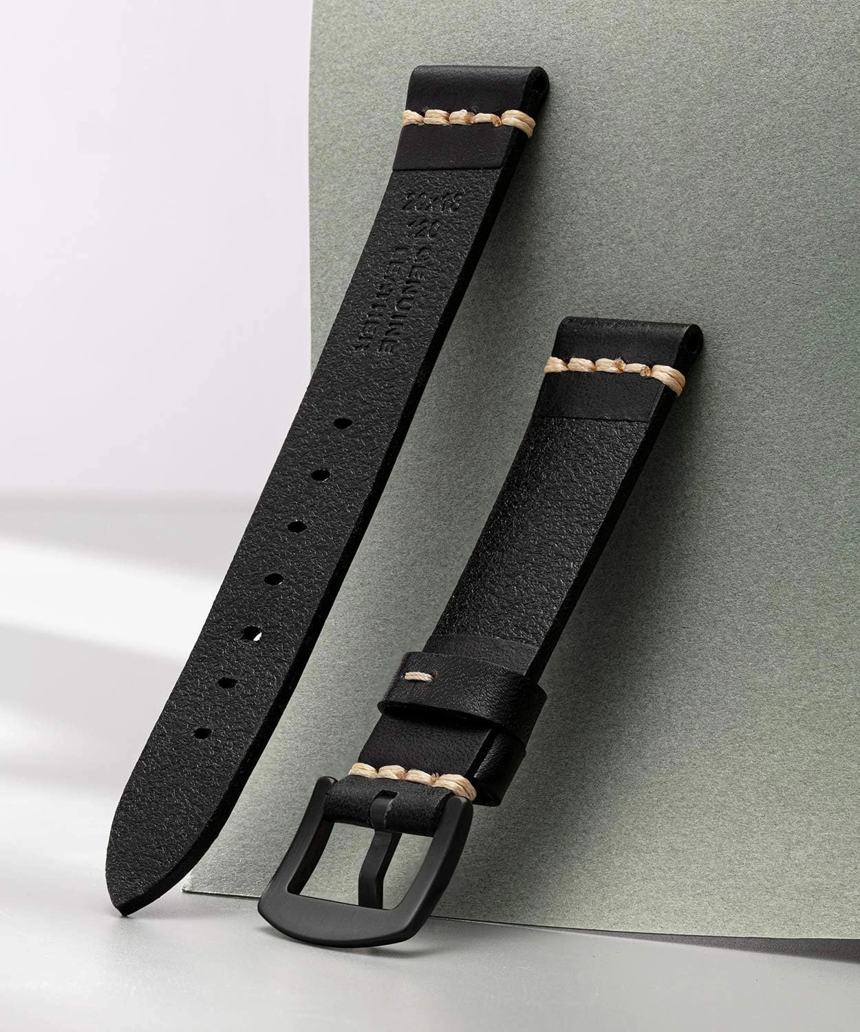 BINLUN Genuine Leather Watch Band Rubbing Leather Watch Straps Vegetable Tanned Leather Watch bands Handmade Top Grain Leather Watch bands for Men Women Black Silver Buckle 5 Sizes(18-26mm)