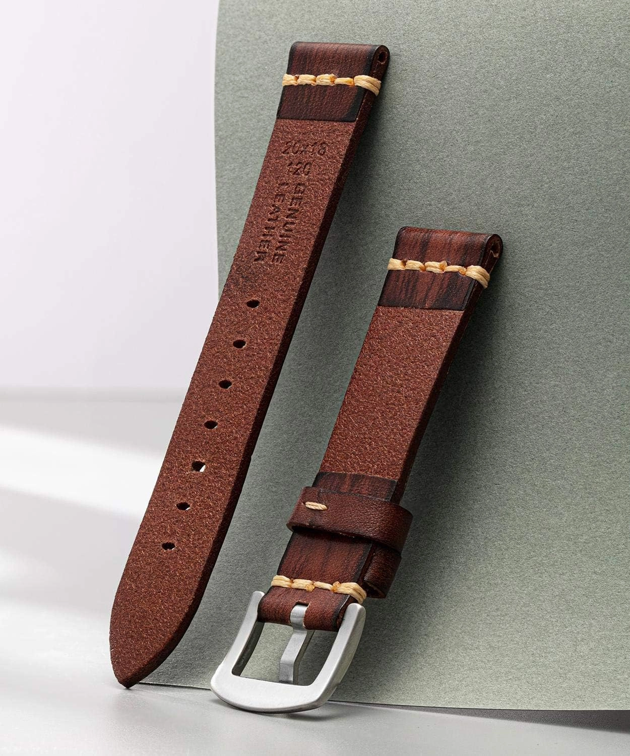 BINLUN Genuine Leather Watch Band Rubbing Leather Watch Straps Vegetable Tanned Leather Watch bands Handmade Top Grain Leather Watch bands for Men Women Black Silver Buckle 5 Sizes(18-26mm)