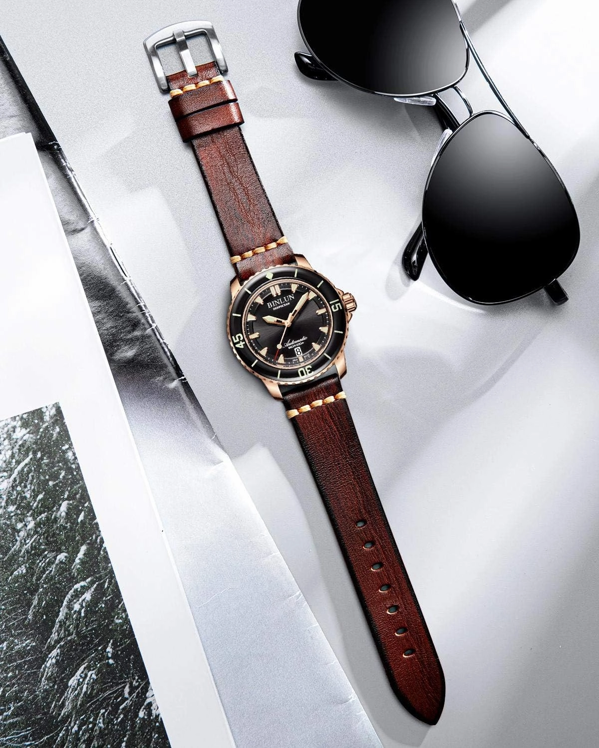 BINLUN Genuine Leather Watch Band Rubbing Leather Watch Straps Vegetable Tanned Leather Watch bands Handmade Top Grain Leather Watch bands for Men Women Black Silver Buckle 5 Sizes(18-26mm)