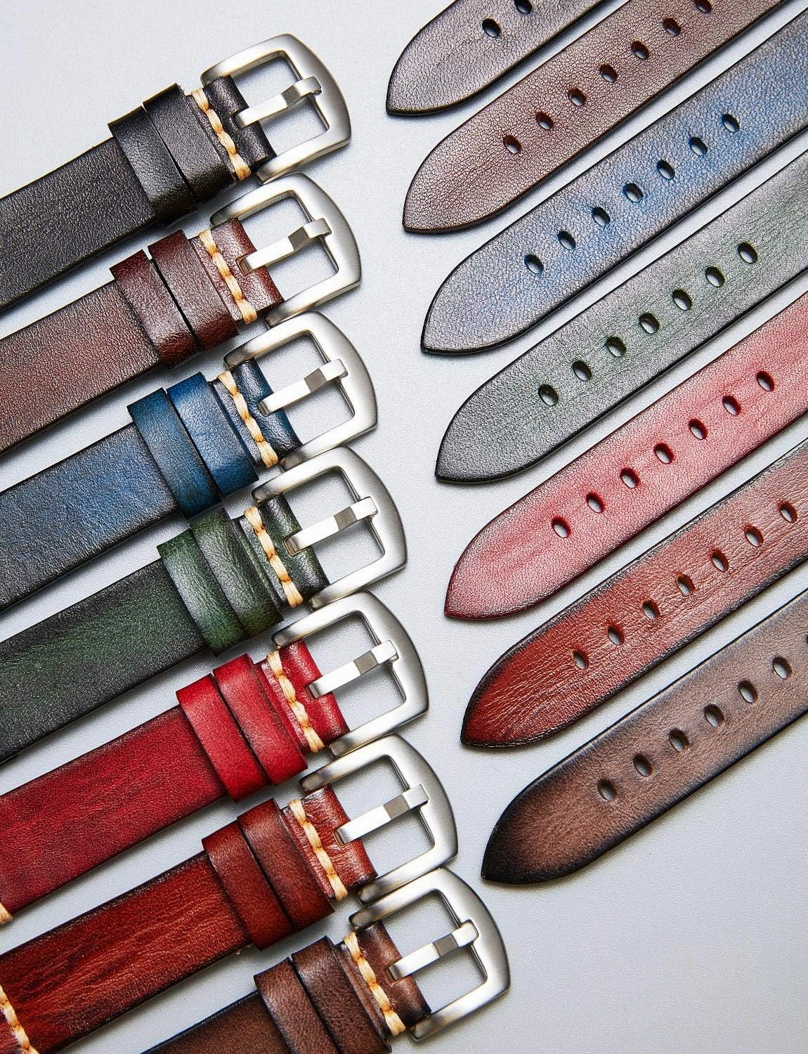 BINLUN Genuine Leather Watch Band Rubbing Leather Watch Straps Vegetable Tanned Leather Watch bands Handmade Top Grain Leather Watch bands for Men Women Black Silver Buckle 5 Sizes(18-26mm)