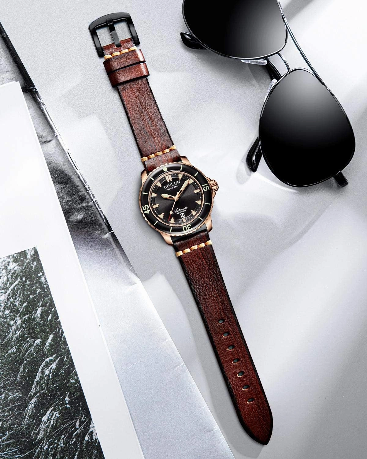 BINLUN Genuine Leather Watch Band Rubbing Leather Watch Straps Vegetable Tanned Leather Watch bands Handmade Top Grain Leather Watch bands for Men Women Black Silver Buckle 5 Sizes(18-26mm)
