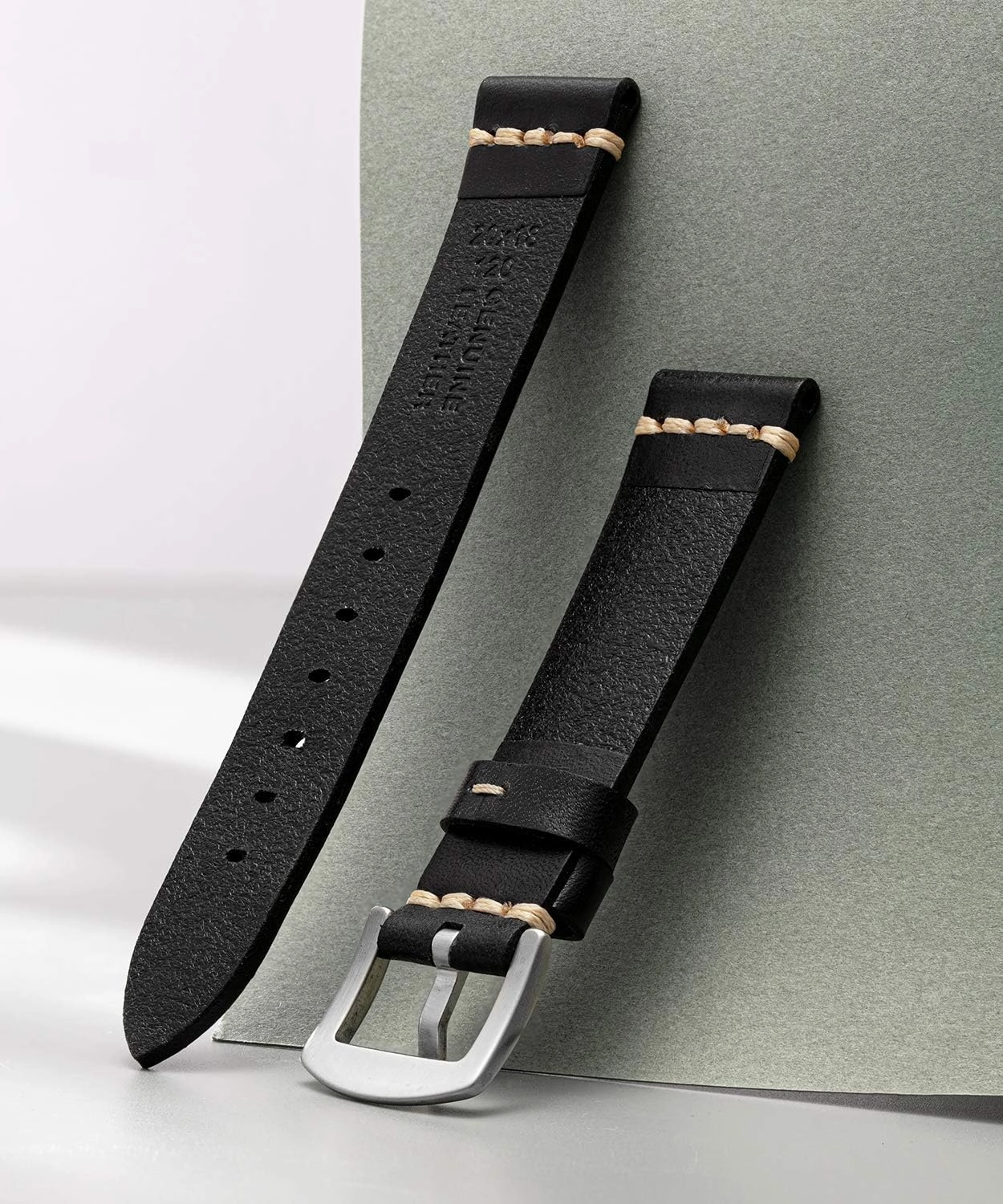 BINLUN Genuine Leather Watch Band Rubbing Leather Watch Straps Vegetable Tanned Leather Watch bands Handmade Top Grain Leather Watch bands for Men Women Black Silver Buckle 5 Sizes(18-26mm)