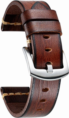 BINLUN Genuine Leather Watch Band Rubbing Leather Watch Straps Vegetable Tanned Leather Watch bands Handmade Top Grain Leather Watch bands for Men Women Black Silver Buckle 5 Sizes(18-26mm)