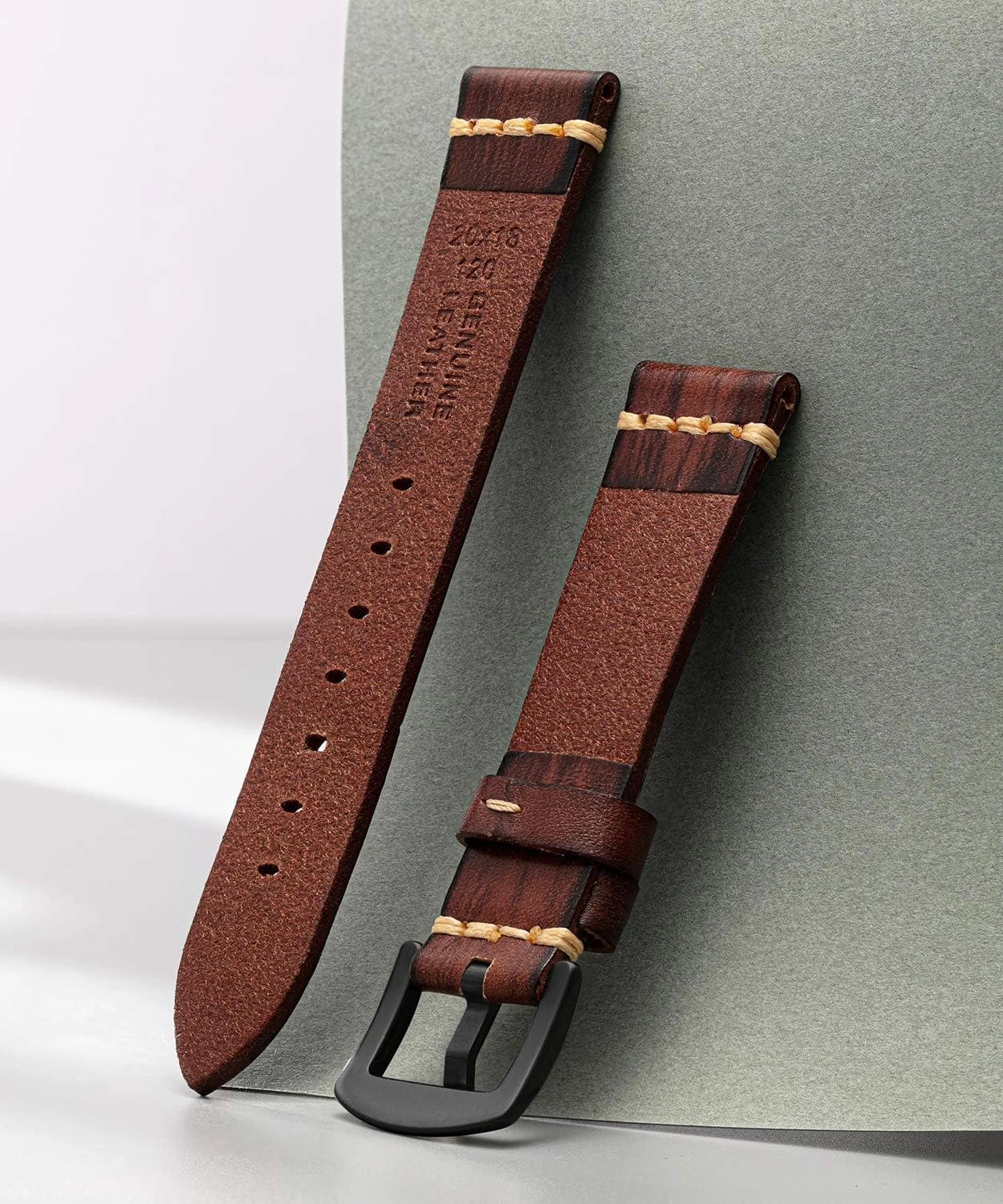 BINLUN Genuine Leather Watch Band Rubbing Leather Watch Straps Vegetable Tanned Leather Watch bands Handmade Top Grain Leather Watch bands for Men Women Black Silver Buckle 5 Sizes(18-26mm)