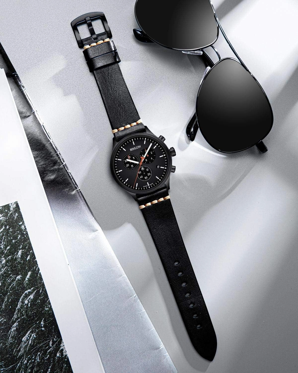 BINLUN Genuine Leather Watch Band Rubbing Leather Watch Straps Vegetable Tanned Leather Watch bands Handmade Top Grain Leather Watch bands for Men Women Black Silver Buckle 5 Sizes(18-26mm)