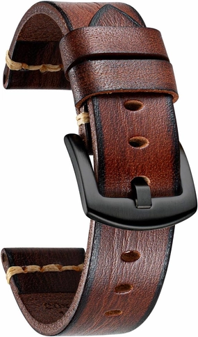 BINLUN Genuine Leather Watch Band Rubbing Leather Watch Straps Vegetable Tanned Leather Watch bands Handmade Top Grain Leather Watch bands for Men Women Black Silver Buckle 5 Sizes(18-26mm)