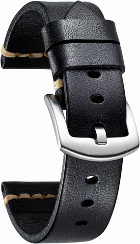 BINLUN Genuine Leather Watch Band Rubbing Leather Watch Straps Vegetable Tanned Leather Watch bands Handmade Top Grain Leather Watch bands for Men Women Black Silver Buckle 5 Sizes(18-26mm)