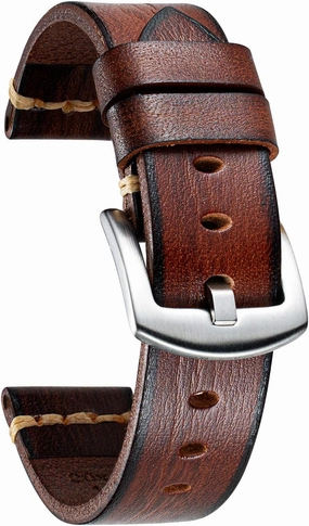 BINLUN Genuine Leather Watch Band Rubbing Leather Watch Straps Vegetable Tanned Leather Watch bands Handmade Top Grain Leather Watch bands for Men Women Black Silver Buckle 5 Sizes(18-26mm)