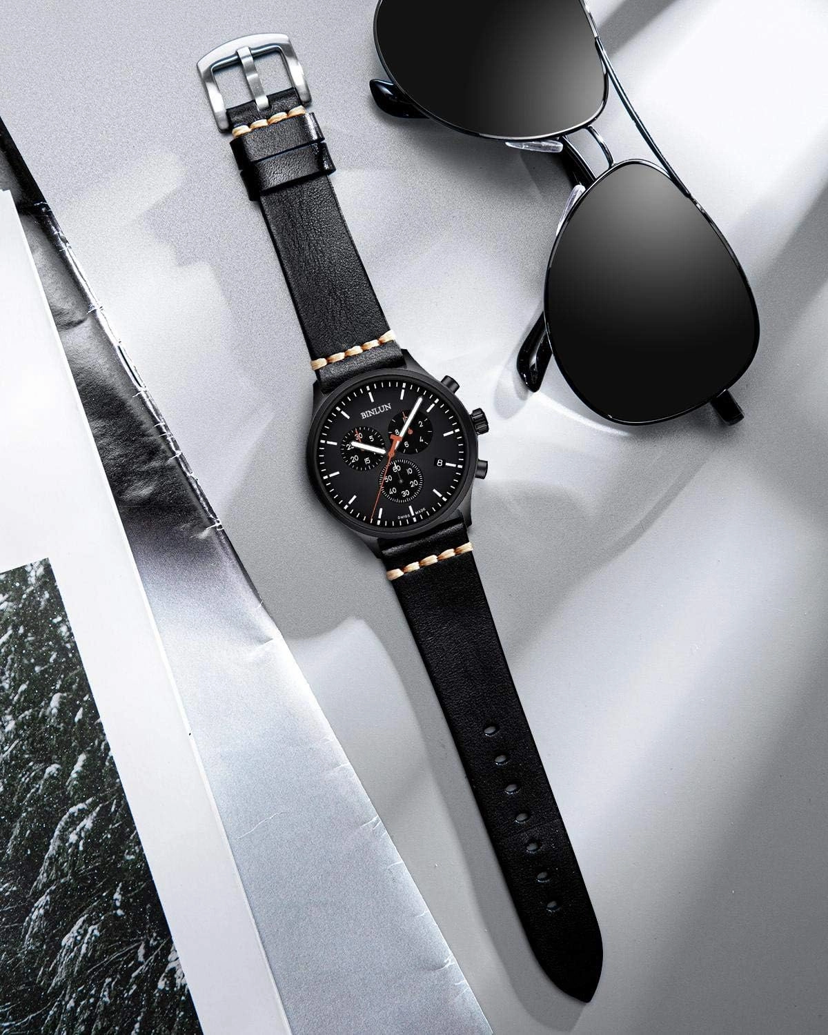 BINLUN Genuine Leather Watch Band Rubbing Leather Watch Straps Vegetable Tanned Leather Watch bands Handmade Top Grain Leather Watch bands for Men Women Black Silver Buckle 5 Sizes(18-26mm)