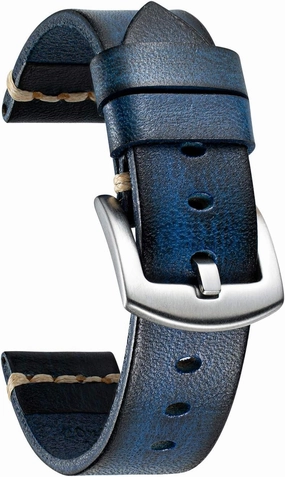 BINLUN Genuine Leather Watch Band Rubbing Leather Watch Straps Vegetable Tanned Leather Watch bands Handmade Top Grain Leather Watch bands for Men Women Black Silver Buckle 5 Sizes(18-26mm)