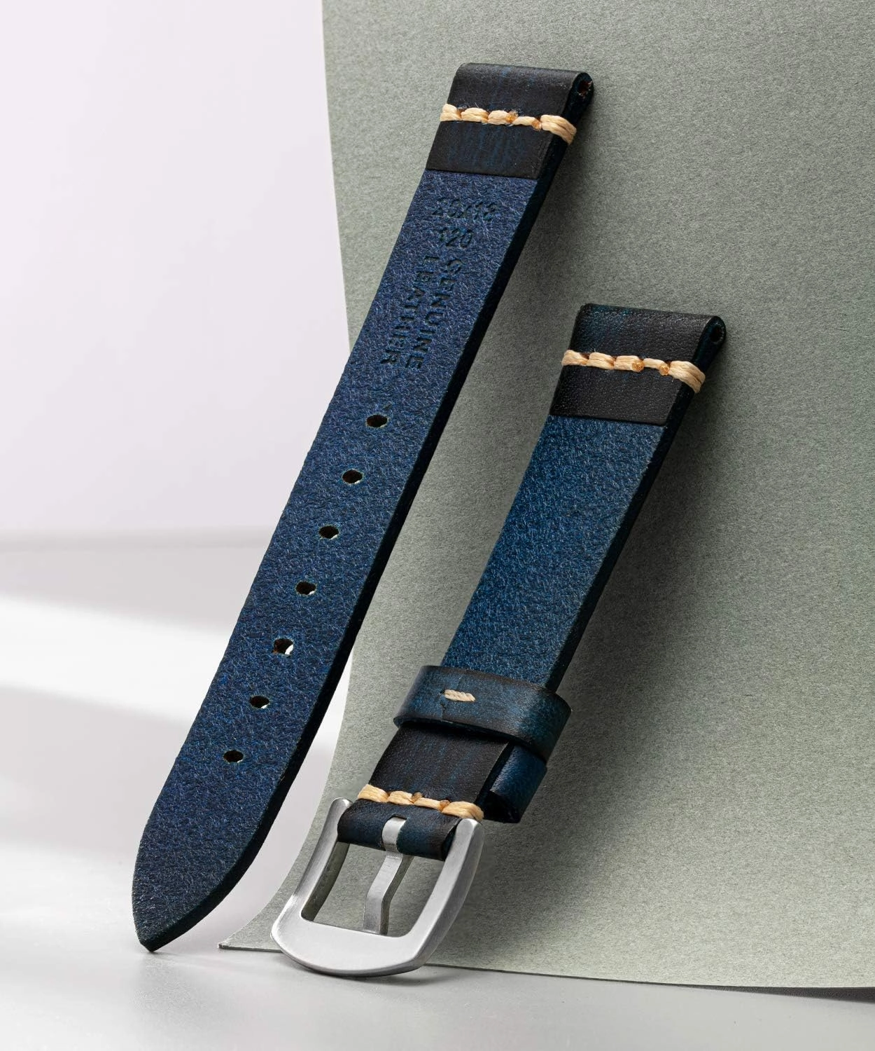 BINLUN Genuine Leather Watch Band Rubbing Leather Watch Straps Vegetable Tanned Leather Watch bands Handmade Top Grain Leather Watch bands for Men Women Black Silver Buckle 5 Sizes(18-26mm)