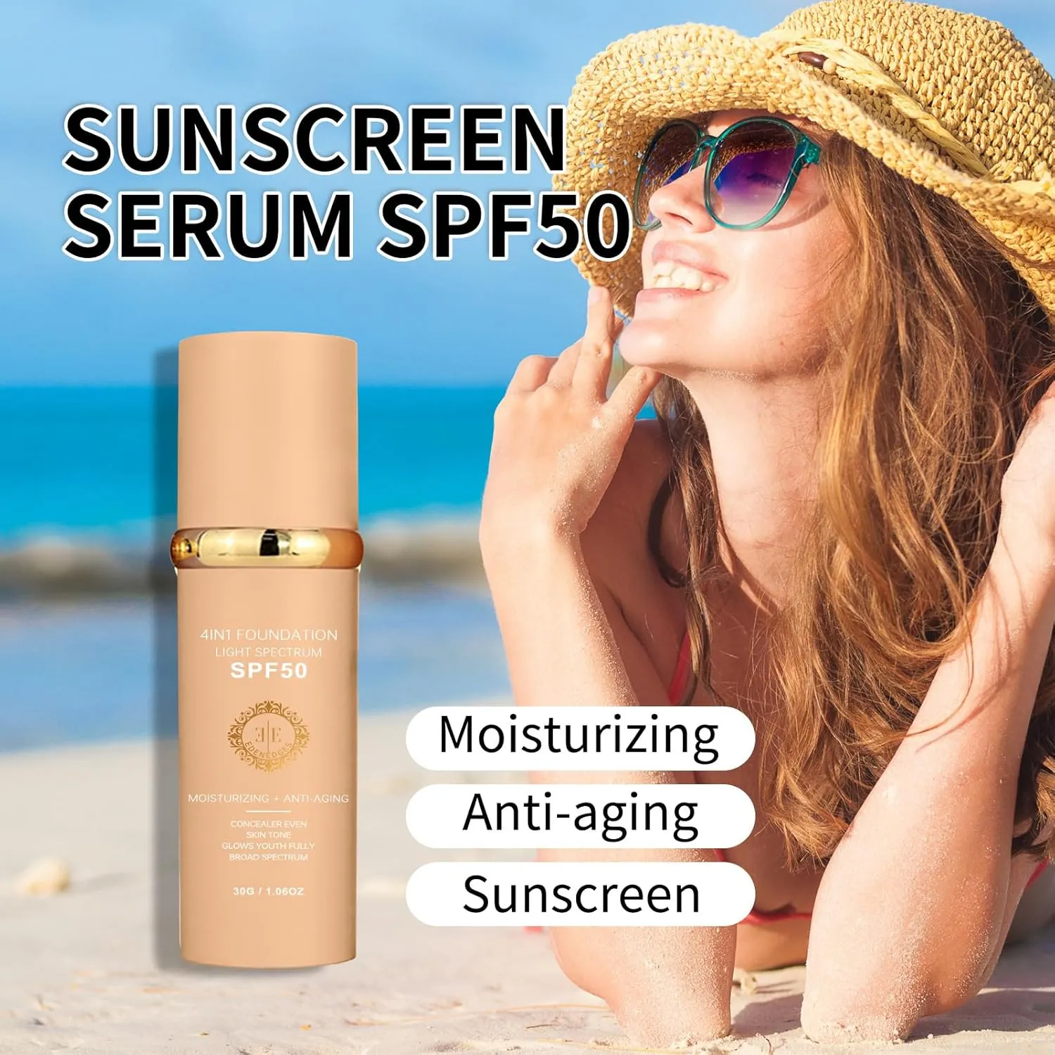 Biology 4-in-1 Foundation Hydrating Medium Spectrum Full Coverage Lotion Foundation, Protecting from Sun with SPF 50 , 4 1 Concealer Waterproof Longwear (Light, 1 FL OZ)