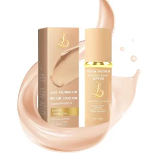 Biology 4-in-1 Foundation Hydrating Medium Spectrum Full Coverage Lotion Foundation, Protecting from Sun with SPF 50 , 4 1 Concealer Waterproof Longwear (Medium, 1 FL OZ)