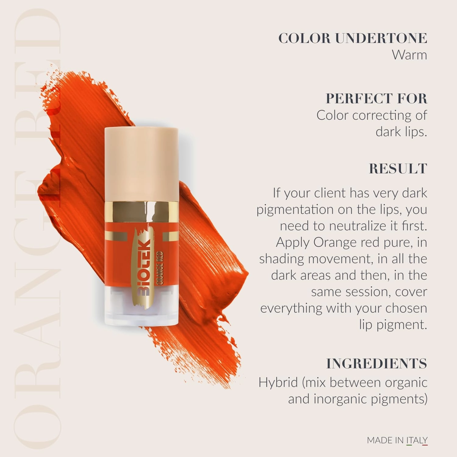 Biotek Mixing Corrector Pigment for Permanent Makeup - Made in Italy - Orange Red 0,24 fl.oz.