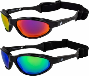 Birdz Eyewear Sail Padded Jetski Sunglasses Goggles Polarized Sports Watersports Boating Fishing for Men or Women 2 Pairs Black Frame w/Red & Green Mirror Lenses