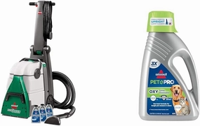 BISSELL® Big Green® Professional Carpet Cleaner with XL DirtLifter PowerBrush, 9-inch Long Reach Hose, 6-inch Tough Stain Tool   Bissell Professional Pet Carpet Cleaner Shampoo, 48 Ounce, Silver