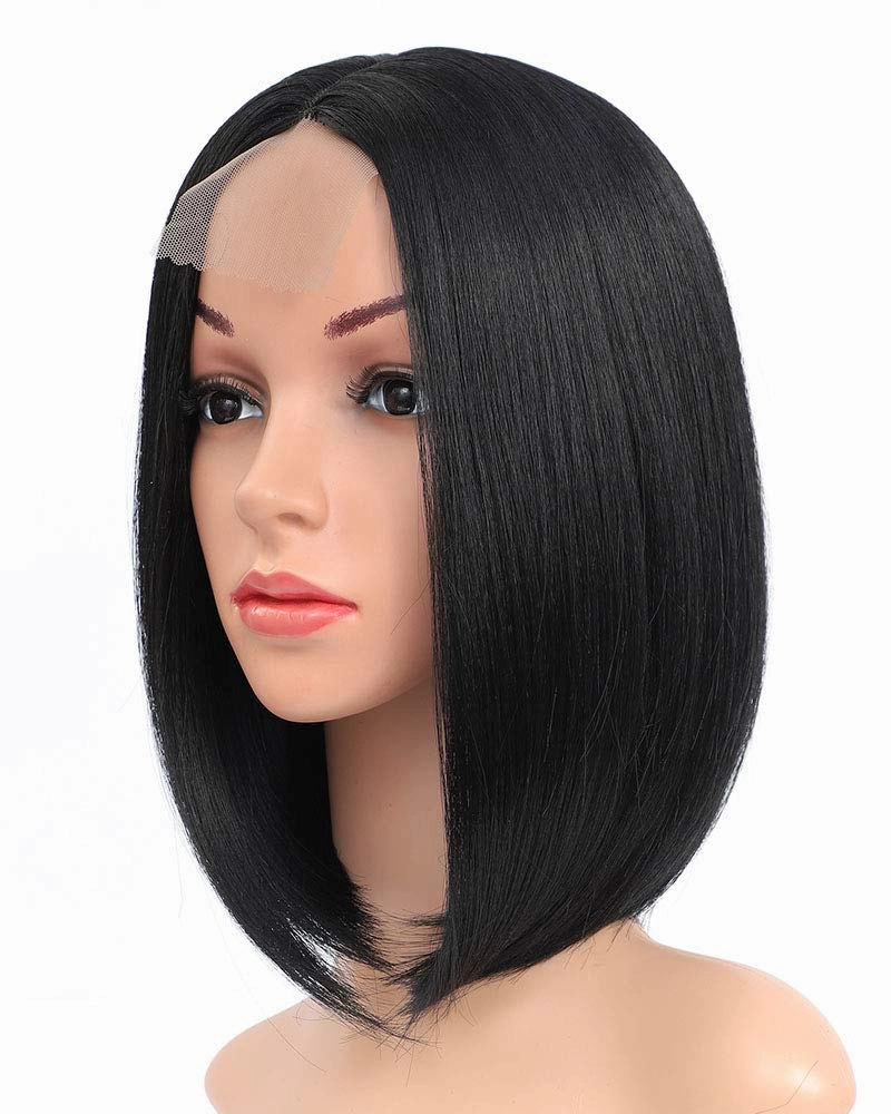 Black Bob Wigs Straight Short Wigs for Women Synthetic Heat Resistant Fiber Hair Middle Part Natural Looking Daily Cosplay Party Wigs 12 Inch (Black)