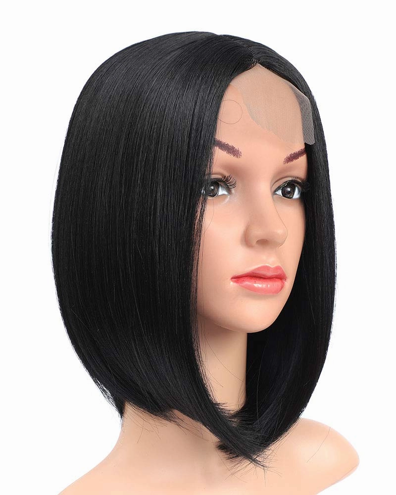 Black Bob Wigs Straight Short Wigs for Women Synthetic Heat Resistant Fiber Hair Middle Part Natural Looking Daily Cosplay Party Wigs 12 Inch (Black)