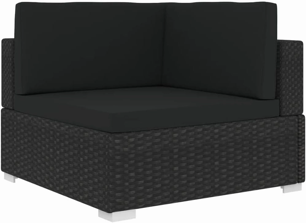 Black PE Rattan Modular Outdoor Sectional Corner Chair with Cushions 27.6"x27.6"x20.7" Weather-Resistant Patio Furniture for Poolside Camping and Backyard Lounge