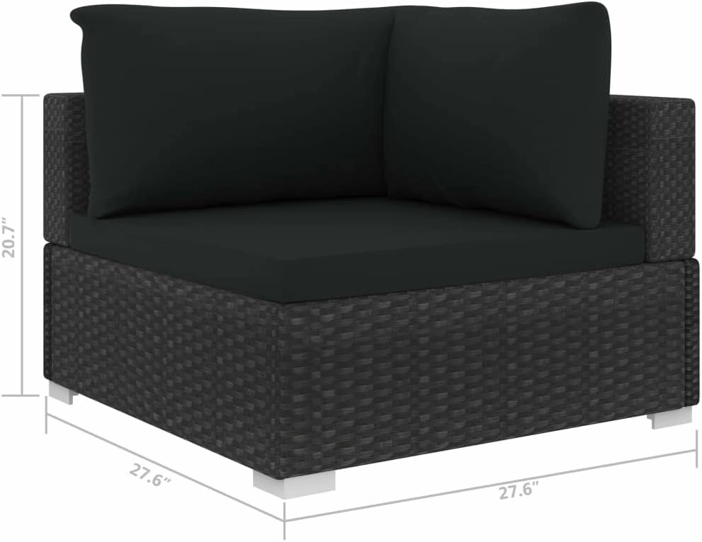 Black PE Rattan Modular Outdoor Sectional Corner Chair with Cushions 27.6"x27.6"x20.7" Weather-Resistant Patio Furniture for Poolside Camping and Backyard Lounge