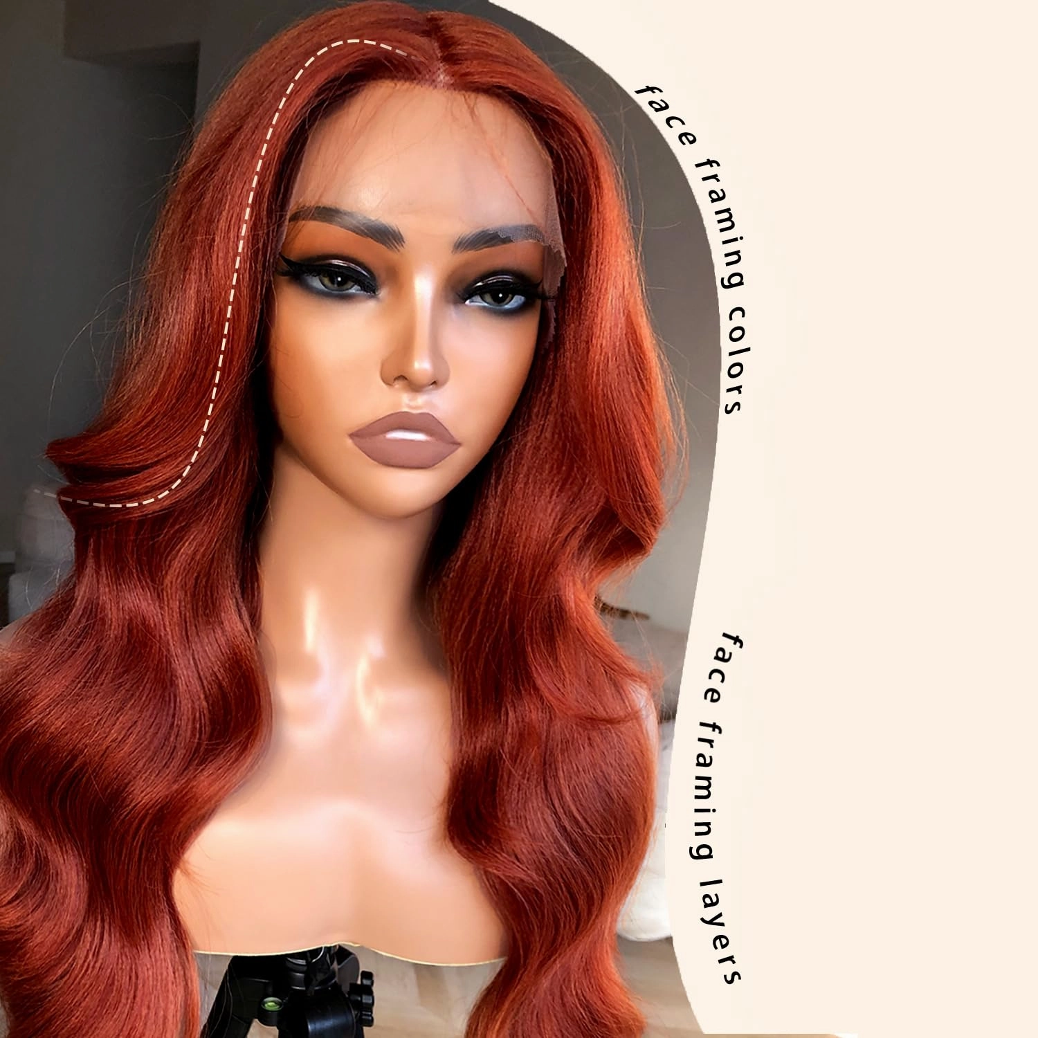 BlackSwern 24inch Reddish Brown Glueless Lace Front Wig Pre Plucked, Synthetic Lace Front Wig Human Hair Feeling Wig for Black Women, Ready to Wear Wigs Pre-cut Pre-plucked,Reddish Brown Orange