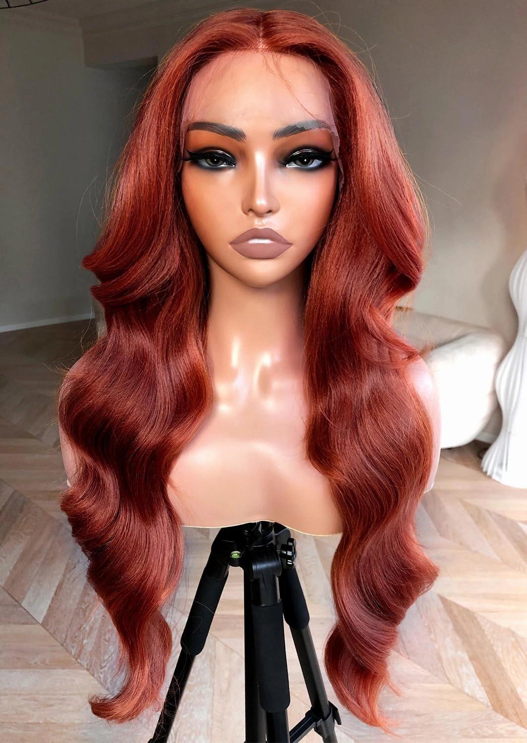 BlackSwern 24inch Reddish Brown Glueless Lace Front Wig Pre Plucked, Synthetic Lace Front Wig Human Hair Feeling Wig for Black Women, Ready to Wear Wigs Pre-cut Pre-plucked,Reddish Brown Orange