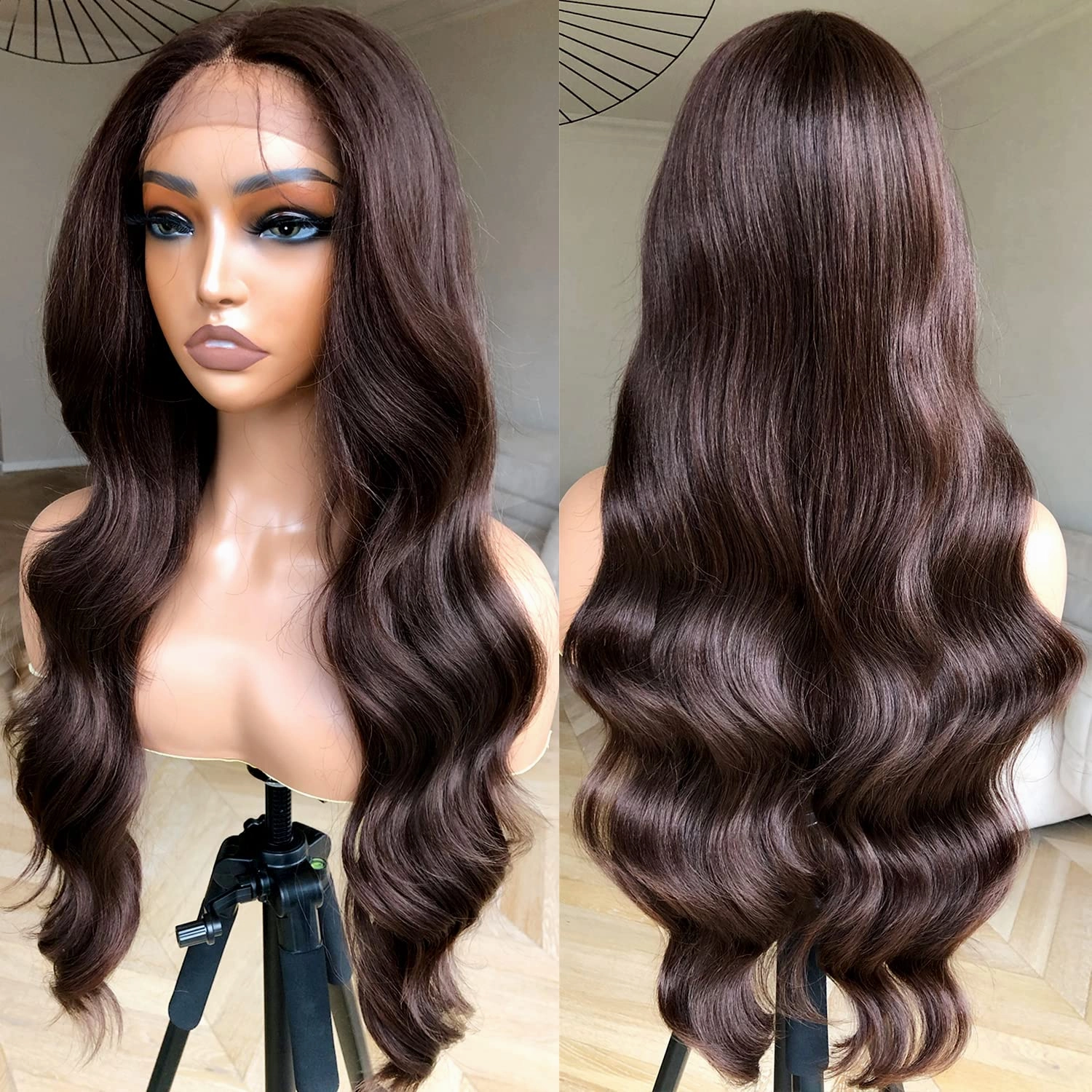 BlackSwern Brown Wig Chocolate Brown Body Wave Lace Front Wig Pre-plucked Pre-layered Pre-styled, Glueless Lace Wigs for Black Women