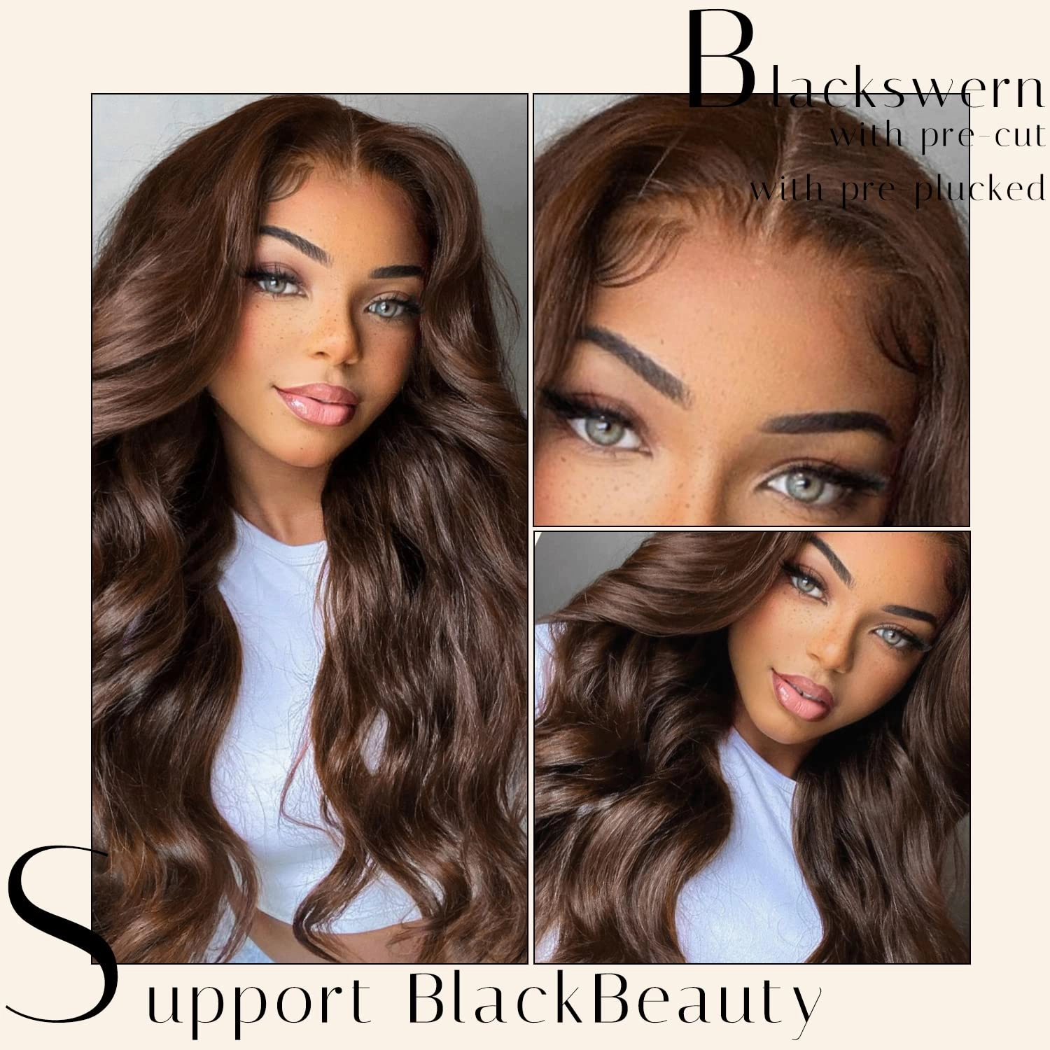 BlackSwern Brown Wig Chocolate Brown Body Wave Lace Front Wig Pre-plucked Pre-layered Pre-styled, Glueless Lace Wigs for Black Women