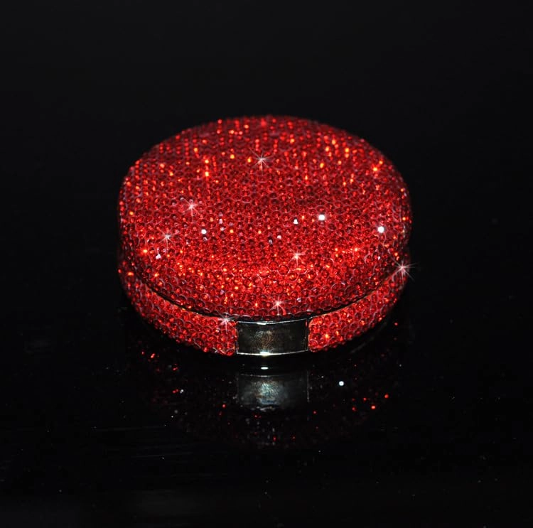 Bling Diamond Makeup Powder Empty Container, Cushion Foundation Case with Round Mirror, Air Cushion Puff Case, Foundation BB Cream Box -Red