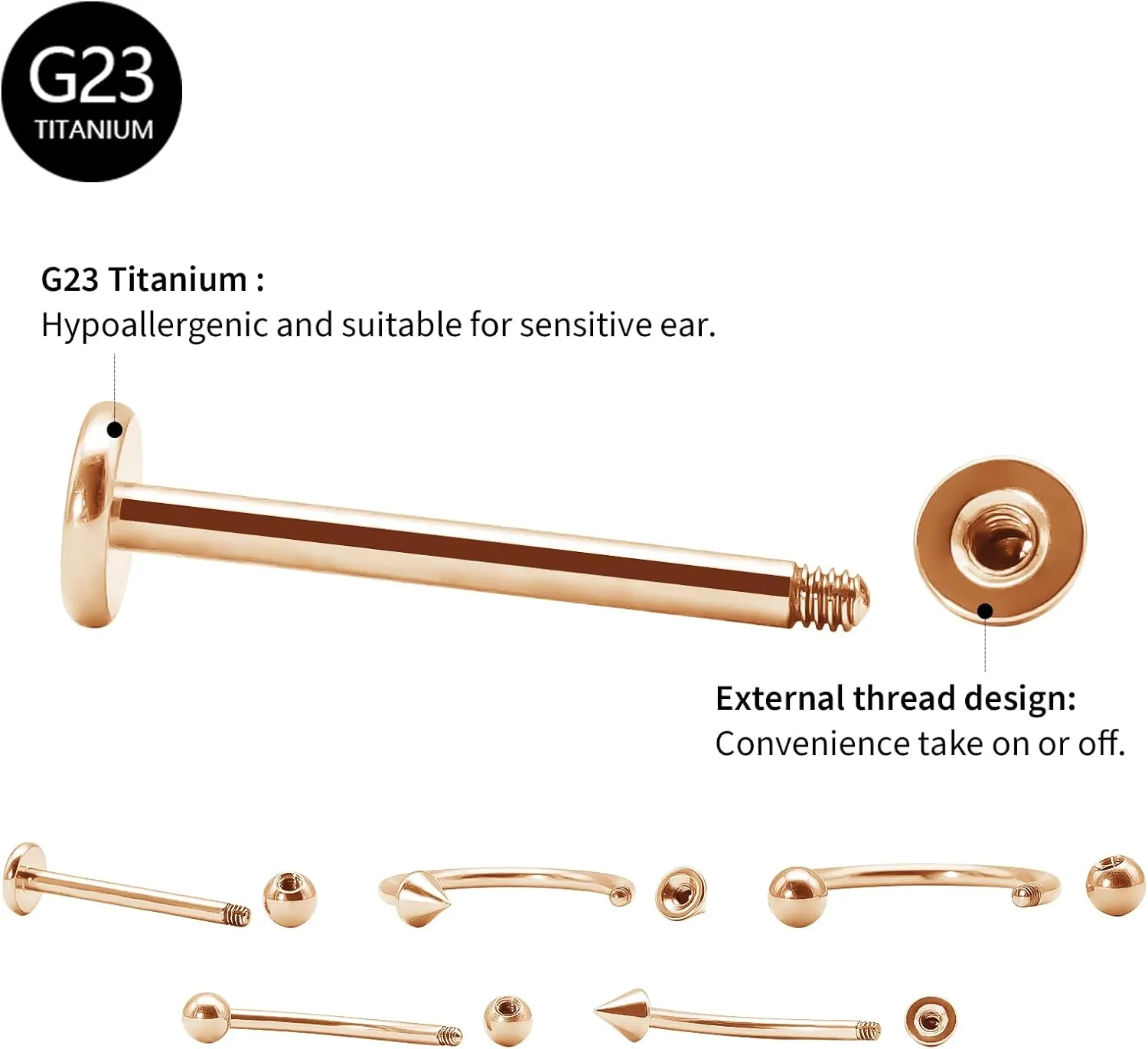 BLISI G23 Solid Titanium Eyebrow Piercing Jewelry, Gokd Black Rose Gold Silver Pink Rainbow Eyebrow Rings 16G Curved Barbell,Tiny Vertical Labret Lip Jewelry Rook Piercing Jewelry for Women and Men