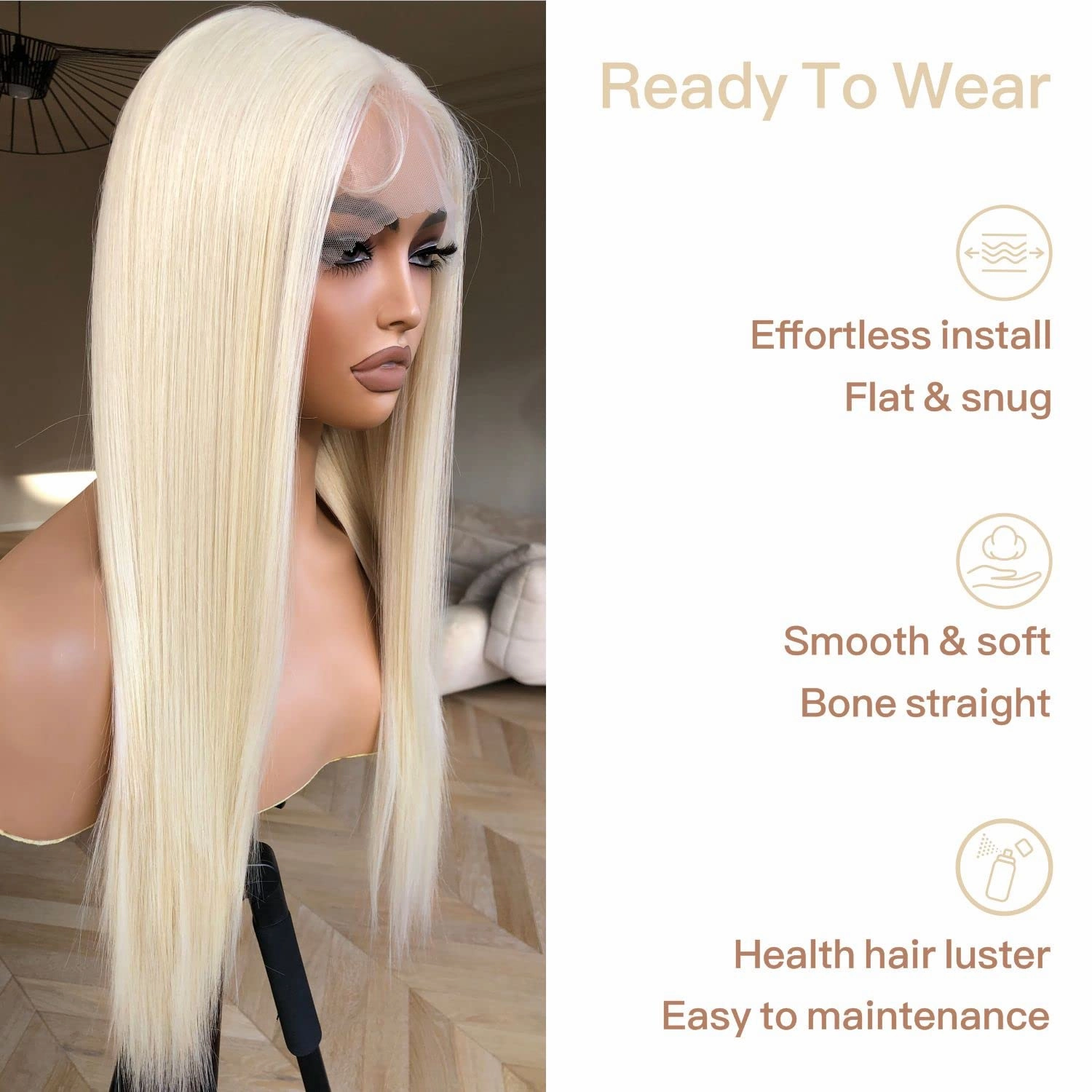 Blonde Lace Front Wig Pre Plucked, Synthetic Lace Front Wig Pre Plucked Ready to Wear, Glueless 13X5X1 HD Lace Front Wigs for Women 180 Density, Pre-toned 613 Blonde Wig