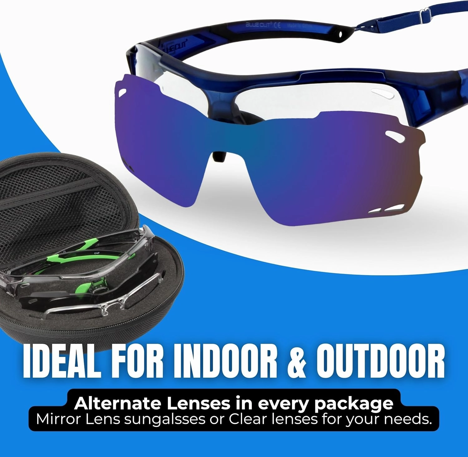 BLUE CUT Sports Safety Goggles Interchangeable Sun Lens Anti Fog UV Protection Indoor Outdoor Pickleball Cycling Basketball