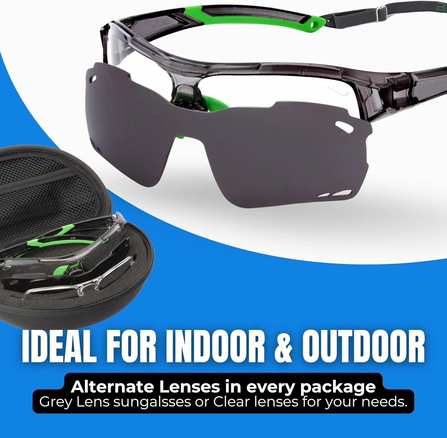 BLUE CUT Sports Safety Goggles Interchangeable Sun Lens Anti Fog UV Protection Indoor Outdoor Pickleball Cycling Basketball