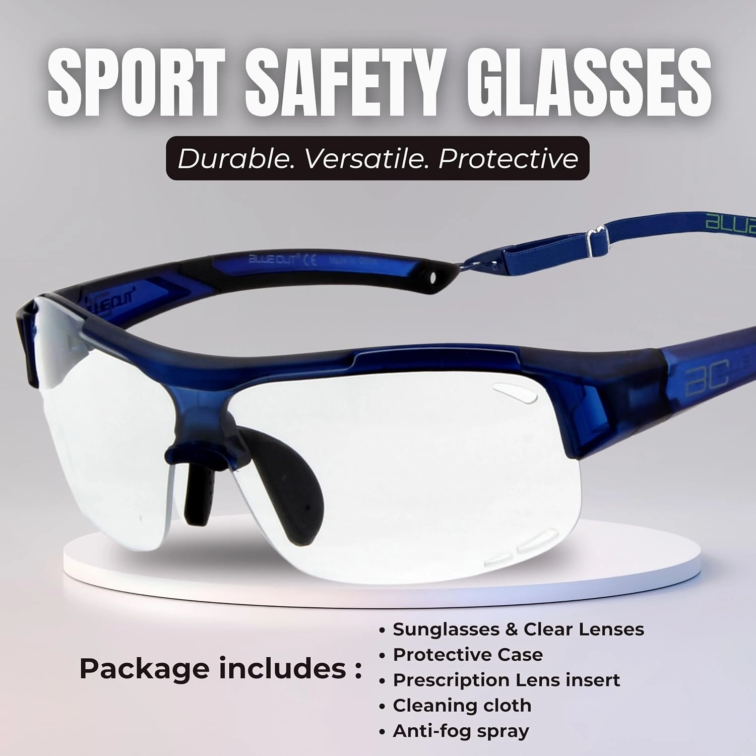BLUE CUT Sports Safety Goggles Interchangeable Sun Lens Anti Fog UV Protection Indoor Outdoor Pickleball Cycling Basketball