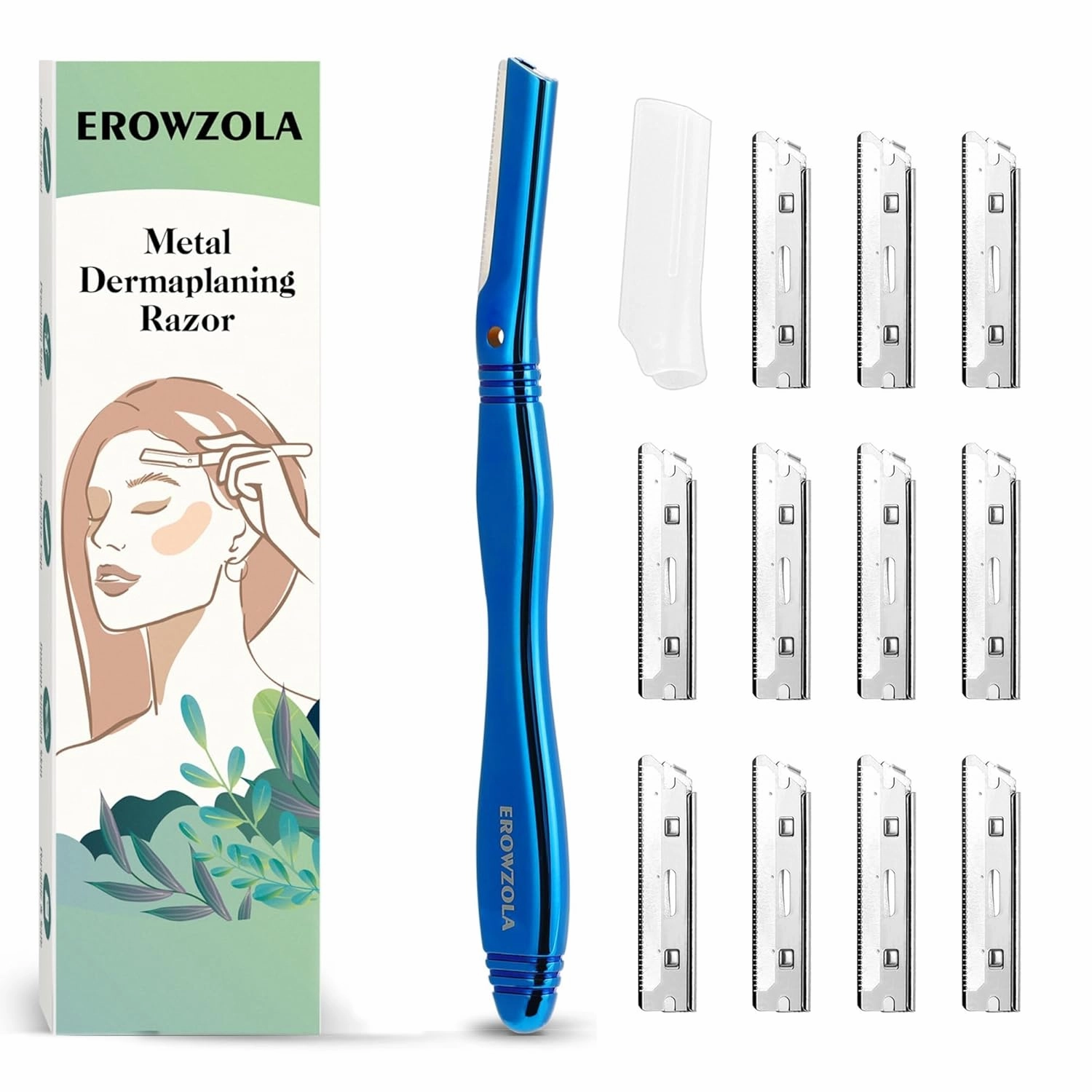 Blue Razors for Women Face   6 Blades - Remove Peach Fuzz Hair and Exfoliation, Shape Brows