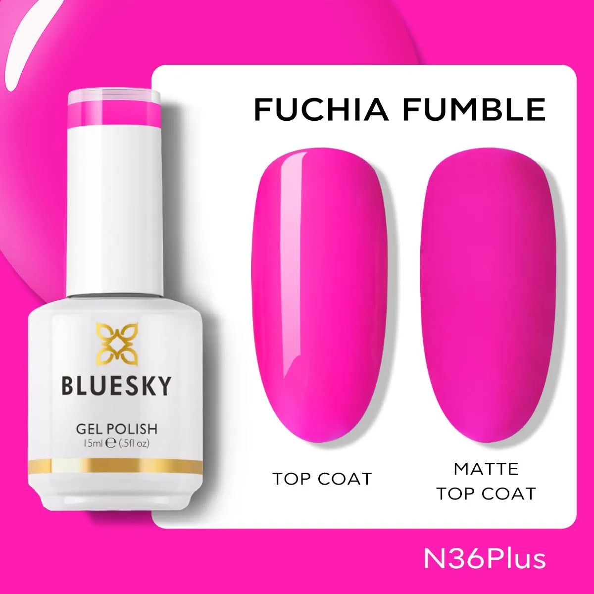 BLUESKY Neon Gel Nail Polish - Hot Pink Nail Polish Soak Off Gel Polish,Professional Salon Quality for Home DIY Vegan&Cruelty-Free Manicure Nail Lamp Needed 0.5 Fl Oz N36P Fuchia Fumble