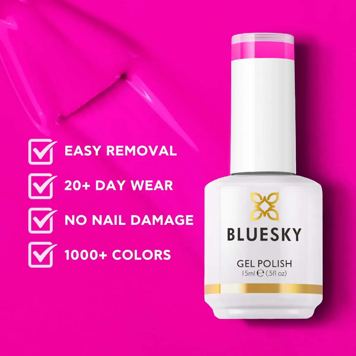 BLUESKY Neon Gel Nail Polish - Hot Pink Nail Polish Soak Off Gel Polish,Professional Salon Quality for Home DIY Vegan&Cruelty-Free Manicure Nail Lamp Needed 0.5 Fl Oz N36P Fuchia Fumble