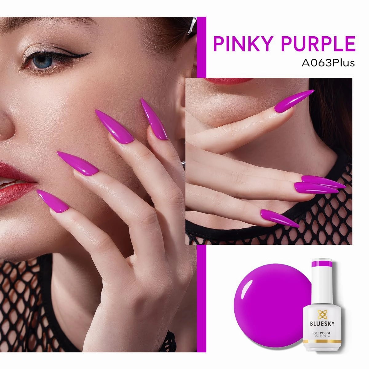 BLUESKY Neon Purple Gel Nail Polish - Soak Off Gel Polish,Professional Salon Quality for Home DIY Vegan&Cruelty-Free Manicure Nail Lamp Needed 0.5 Fl Oz A063P Pink Purple
