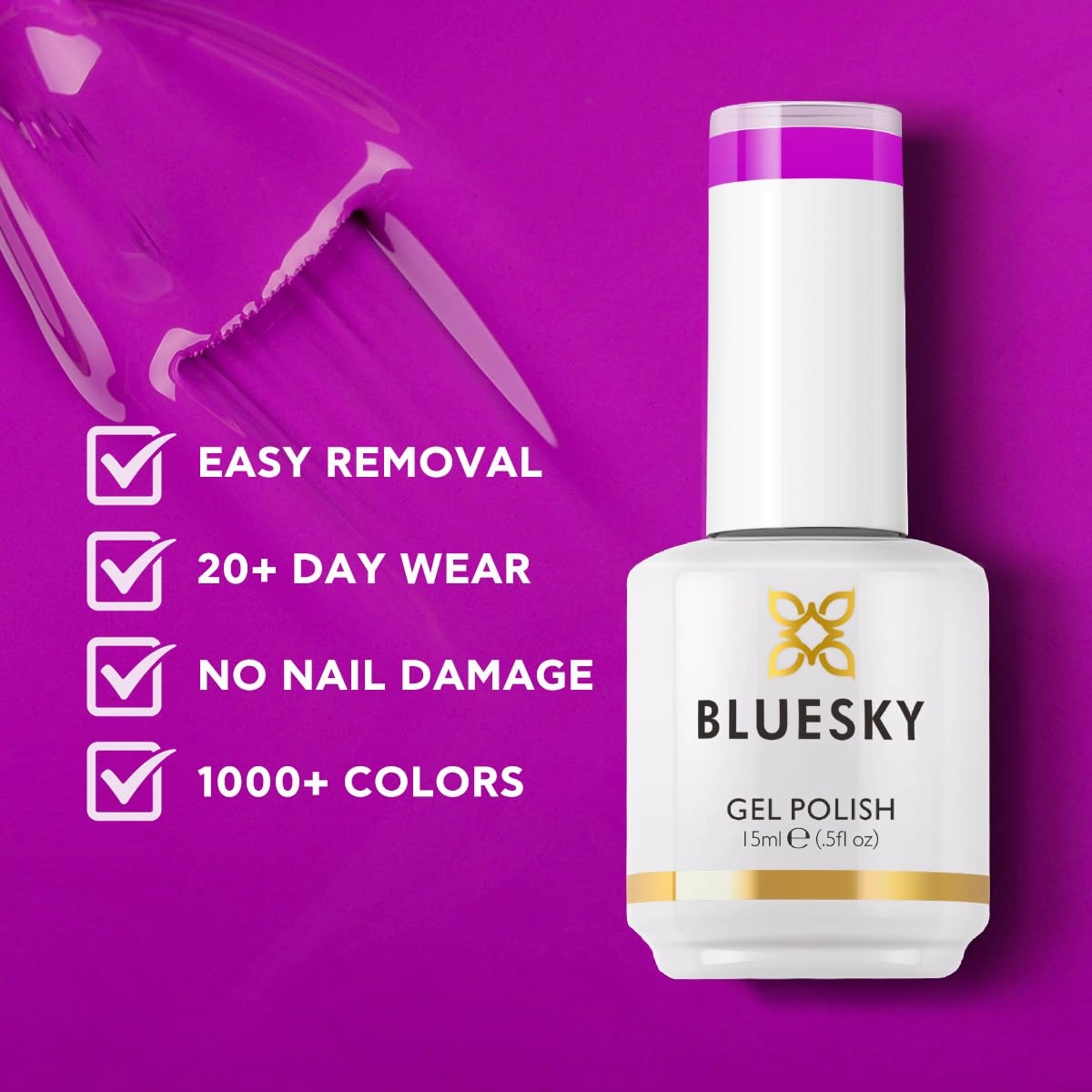 BLUESKY Neon Purple Gel Nail Polish - Soak Off Gel Polish,Professional Salon Quality for Home DIY Vegan&Cruelty-Free Manicure Nail Lamp Needed 0.5 Fl Oz A063P Pink Purple