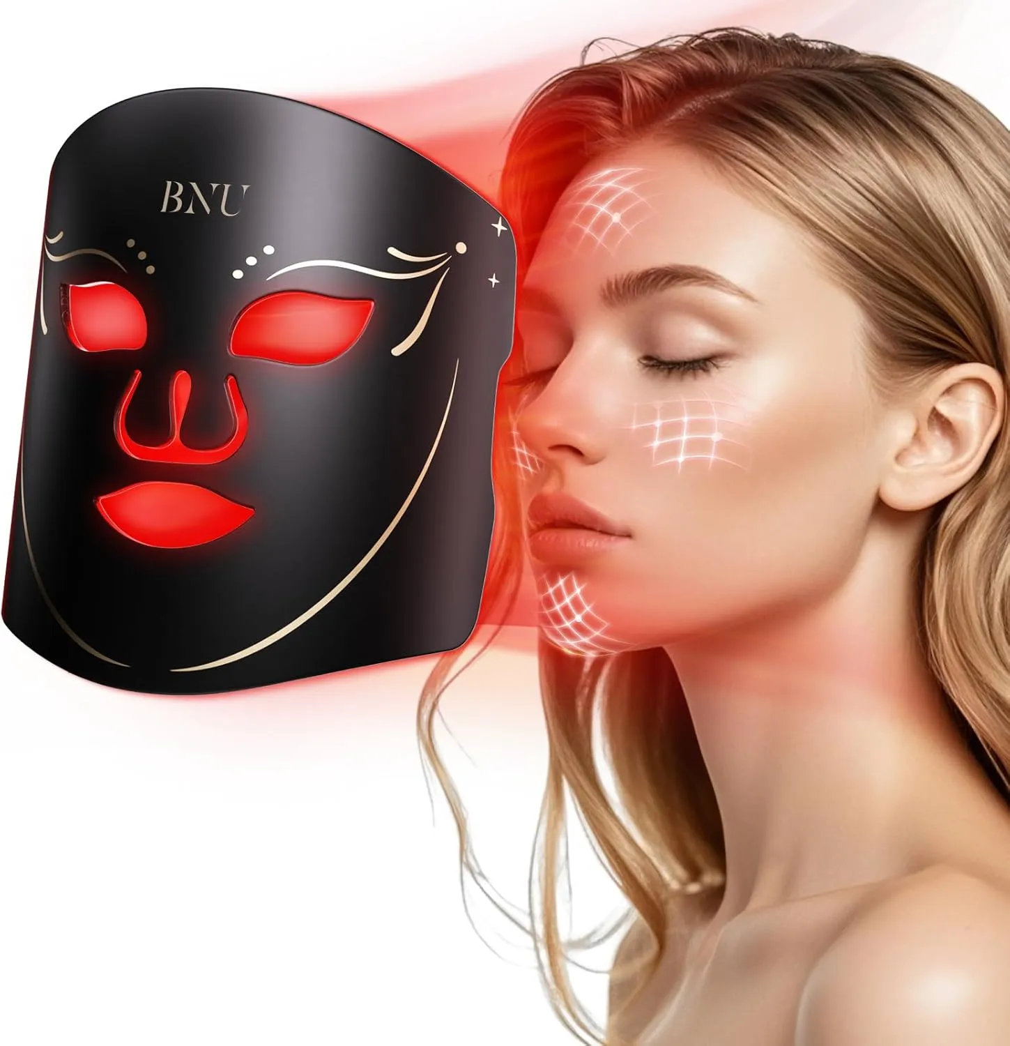 BNU Red Light Therapy for Face, 7 Modes Portable Led Face Mask Light Therapy with Remote Control, Timing Function, Red Light Therapy at Home 105 LED Beads